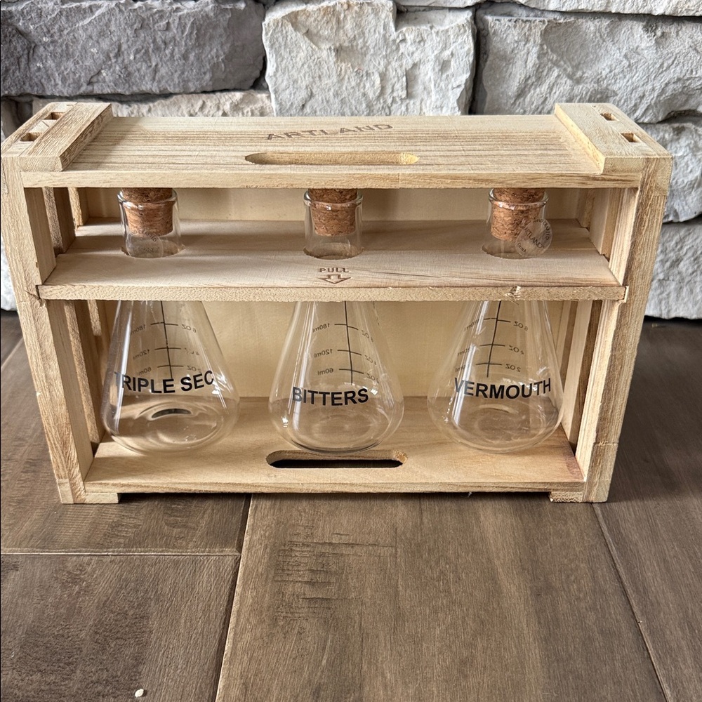 Wooden Cocktail Mixer Set with Glass Bottles